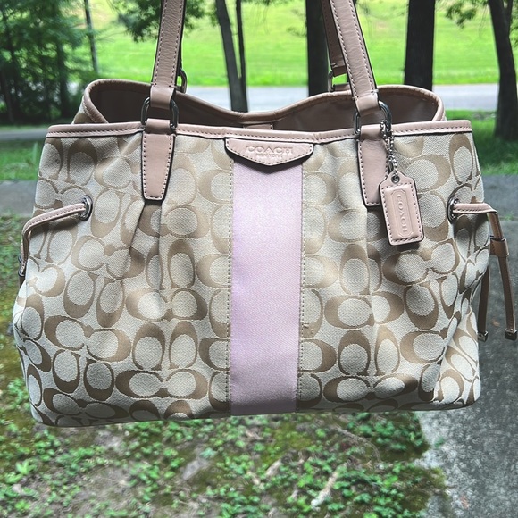 Coach Tan and Pink Signature Tote Bag - Picture 1 of 6